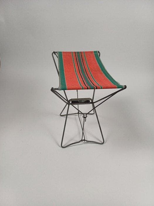 Tabouret - Acier, Coton - Chaise de pêcheur - pliable, Antiek en Kunst, Curiosa en Brocante