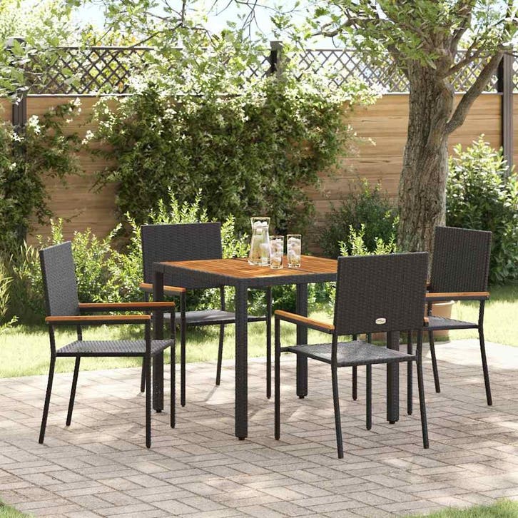 vidaXL Tuin Eettafel Set 5 pcs Zwart poly rattan, Tuin en Terras, Tuinstoelen, Nieuw, Verzenden