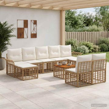 vidaXL Buiten bank set 10 st Natuurlijk en Crème Wit, Tuin en Terras, Tuinsets en Loungesets, Verzenden, Nieuw