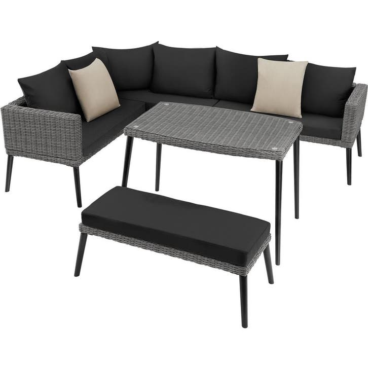 tectake Rotanlounge met aluminium frame Pula - grijs, Jardin & Terrasse, Ensembles de jardin, Envoi