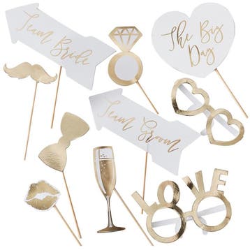 Bruiloft Photobooth Props Wit/Goud 10st, Hobby en Vrije tijd, Verzenden, Nieuw