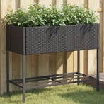 vidaXL Plantenbak met schap poly rattan zwart, Verzenden, Nieuw