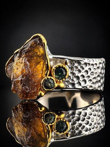 Gele toermalijn statementring - sterling zilver 925 -, Antiek en Kunst