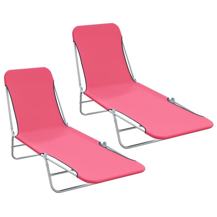 vidaXL Ligbedden inklapbaar 2 st staal en stof roze, Tuin en Terras, Ligbedden, Nieuw, Verzenden