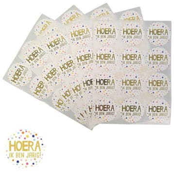 30x Sticker Hoera Ik Ben Jarig - Goudfolie - Stippen -, Verzenden, Nieuw