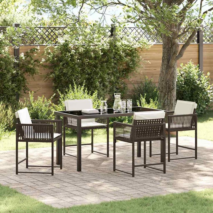 vidaXL Tuin Eettafel Set 5 pcs Bruin poly rattan, Tuin en Terras, Tuinsets en Loungesets, Nieuw, Verzenden