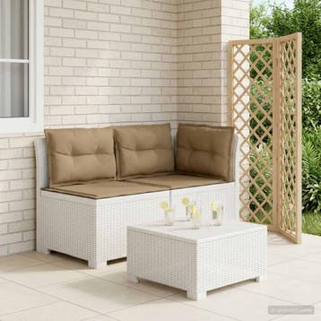 vidaXL Twee-zits Tuin Sofa met Kussens Rieten Look PP Wit, Verzenden, Nieuw