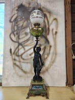 Lampe à huile - Émail cloisonné, Spelter, Bronze, Cristal,, Antiek en Kunst