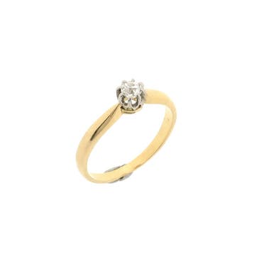 Gouden solitair ring met bolsjewiek diamant, Gebruikt, Ophalen of Verzenden, Kleiner dan 17, Met edelsteen