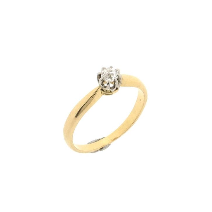 Gouden solitair ring met bolsjewiek diamant, Handtassen en Accessoires, Ringen, Dame, Met edelsteen, Goud, Kleiner dan 17, Gebruikt