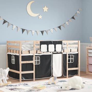 vidaXL Kinderhoogslaper met gordijnen 90x200 cm grenenhout, Verzenden, Nieuw
