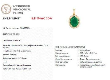 Pendentif - 14 carats Or jaune - 1.91ct. tw. Émeraude -, Bijoux, Sacs & Beauté