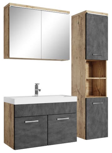 Badkamermeubel Set Paso 80 x 40 cm Kastanje Grijs Badmeubel, Verzenden, Nieuw