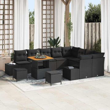 vidaXL Tuinbank Set 12 st 11-Aantal zitplaatsen Zwart Poly, Verzenden