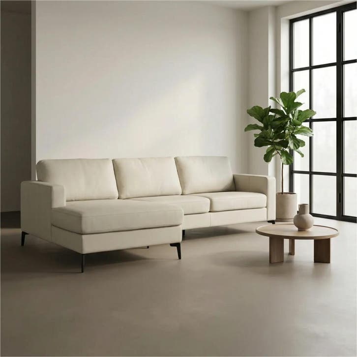 Leren hoekbank Match - 2 zits + longchair, Maison & Meubles, Canapés | Salons, Enlèvement ou Envoi