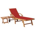 vidaXL Ligbed met tafel en kussen massief teakhout, Tuin en Terras, Verzenden, Nieuw