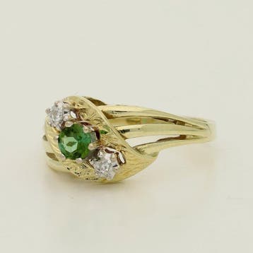 Ring - 14 karaat Geel goud - 0.18ct. tw. Smaragd - Diamant, Nieuw