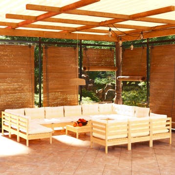 vidaXL 14-delige Loungeset met crèmekleurige kussens, Verzenden, Loungeset