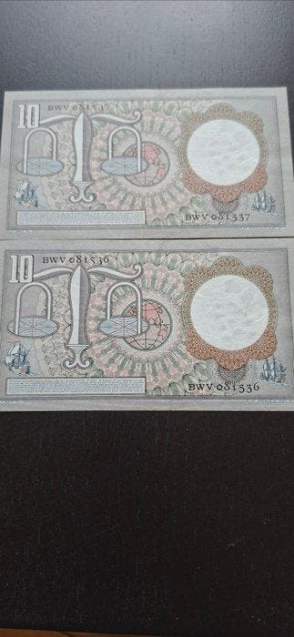 Nederland. - 2 x 10 Gulden 1953 - Pick 85 - consecutive