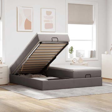 vidaXL Ottoman bed met matrassen 200x200cm stof taupe, Verzenden