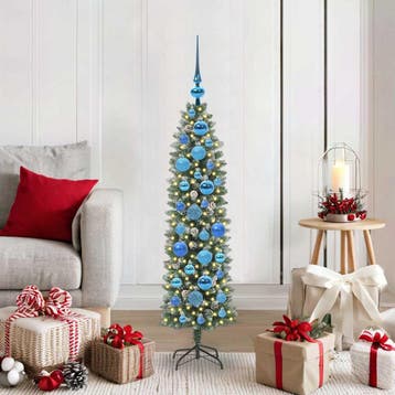 vidaXL Kunstmatige slanke kerstboom Groen en Wit 120 cm, Verzenden