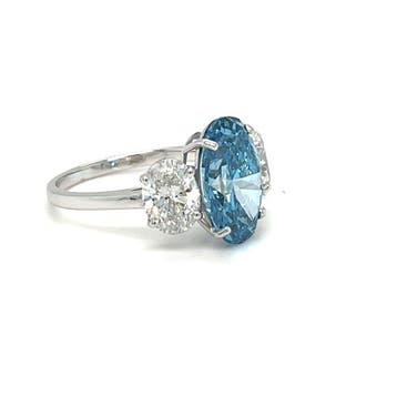 Ring - 14 karaat Witgoud - 6.11ct. tw. Blauw Diamant (Fancy, Nieuw