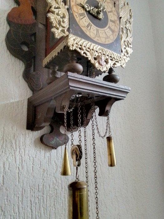 Wandklok - Messing, Hout - 1950-1960, Antiquités & Art, Antiquités | Horloges