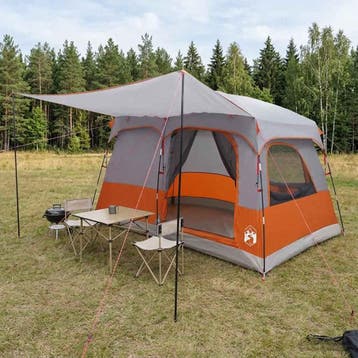 vidaXL Familietent 8-persoons Grijs en Oranje Polyester, Verzenden