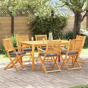 vidaXL Vouwstoel 6 st Grijs Massief acaciahout, Tuin en Terras, Verzenden, Nieuw
