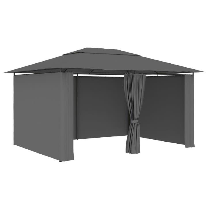 vidaXL Tuinpaviljoen met gordijnen 4x3 m antraciet, Jardin & Terrasse, Tonnelles, Envoi