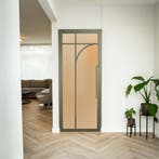 Stalen Binnendeur - Olijfgroen - 5 Vlaks rond - Mat glas, Doe-het-zelf en Bouw, Deuren en Vliegenramen, Minder dan 80 cm, Binnendeur