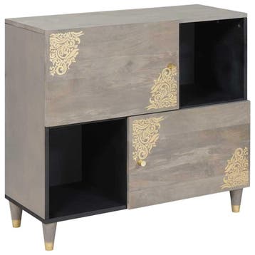 vidaXL Dressoir Grijs en Goud 80 x 33 x 75 cm Massief Mango, Huis en Inrichting, Verzenden, Nieuw