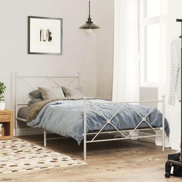 vidaXL Bedframe met hoofd- en voeteneinde metaal wit 100x200, Verzenden, Nieuw
