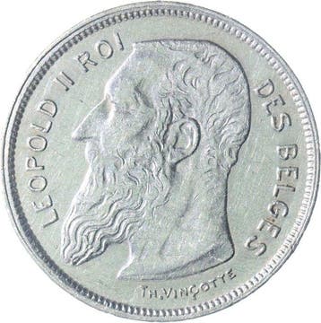 Belgique. Léopold II. 2 Francs 1909 (Fr.) met punt in de