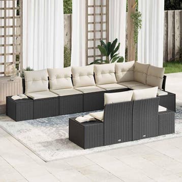 vidaXL Tuinbank Set 8 st Zwart en Crème Poly rattan, Verzenden, Nieuw