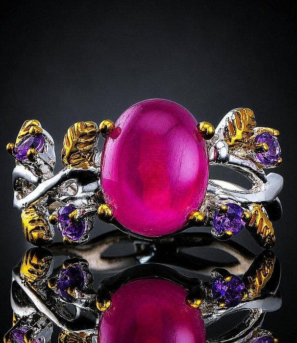 Robijn - Zilver, 925 - Ring - statementstuk, Collections, Minéraux & Fossiles
