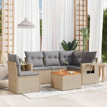 vidaXL 6-delige Loungeset met kussens poly rattan gemengd, Tuin en Terras, Verzenden, Nieuw, Loungeset