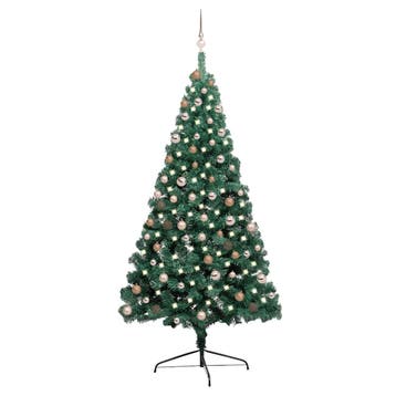 vidaXL Kunstkerstboom met verlichting en kerstballen half, Verzenden