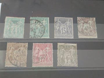 Frankrijk 1876 - Lot van Sage-type op kaart, Gestempeld