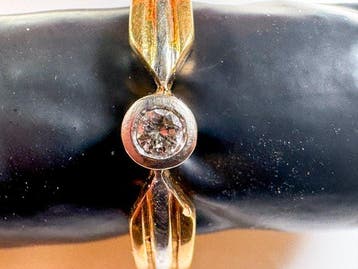 Ring - 18 karaat Geel goud, Witgoud - 0.11ct. tw. Diamant, Handtassen en Accessoires, Ringen, Nieuw