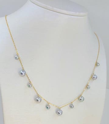 Halsketting - 18 karaat Geel goud - 4×7,5 mm Akoya parels, Nieuw