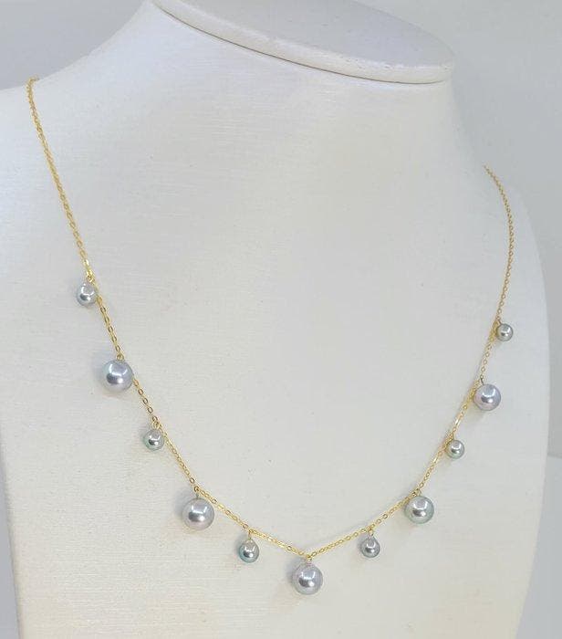 Halsketting - 18 karaat Geel goud - 4×7,5 mm Akoya parels, Handtassen en Accessoires, Kettingen