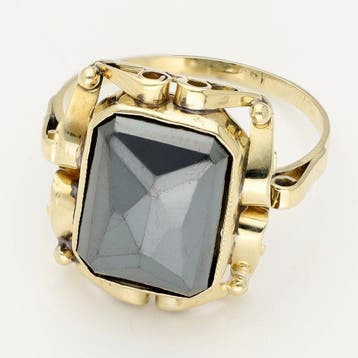 Ring - 14 karaat Geel goud - Hematiet, Handtassen en Accessoires, Nieuw