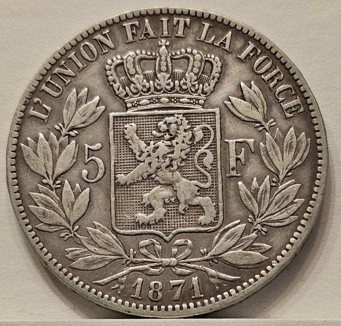België. Leopold II. 5 Francs 1871 (Zonder minimumprijs), Postzegels en Munten, Munten | Nederland