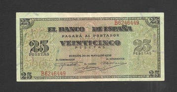 Spanje. - 25, 50 and 1000 Pesetas - 1938, Postzegels en Munten