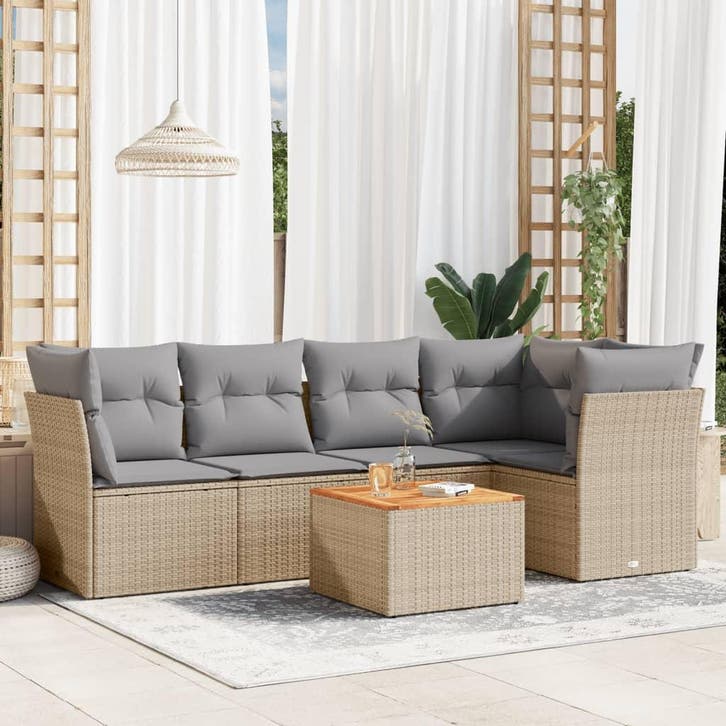vidaXL 6-delige Loungeset met kussens poly rattan gemengd, Tuin en Terras, Tuinsets en Loungesets, Loungeset, Nieuw, Verzenden