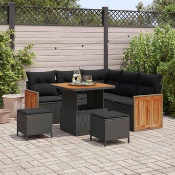 vidaXL Tuinbank Set 8 st 8-Aantal zitplaatsen Zwart, Verzenden, Nieuw