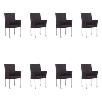 Set van 8 Leren eetkamerstoelen Comfort met wieltjes en, Ophalen of Verzenden, Nieuw, Leer, Eén