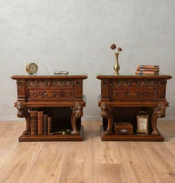 Nachtkastje (2) - Hout - Zeer zware houten PRE