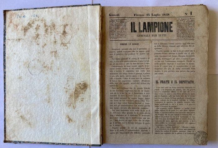 Il Lampione - 1848-1849, Antiquités & Art, Antiquités | Livres & Manuscrits